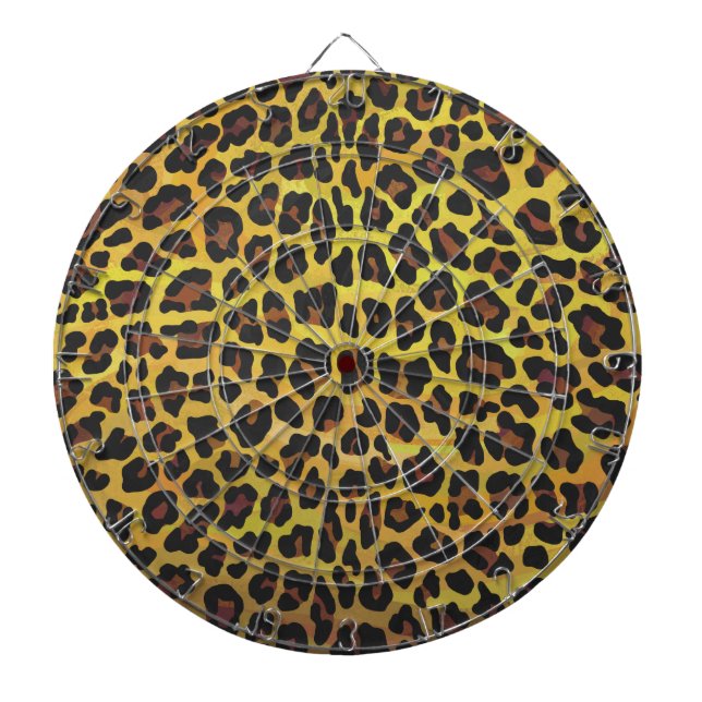 Leopard Brown and Yellow Print Dartboard With Darts (Front)