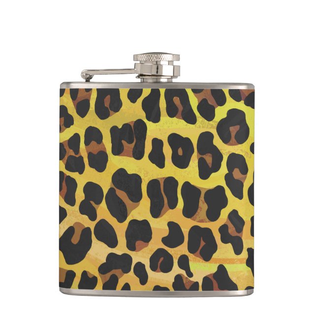 Leopard Brown and Yellow Print Flask (Front)