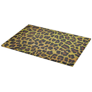 Leopard Brown and Yellow Print Glass Cutting Board