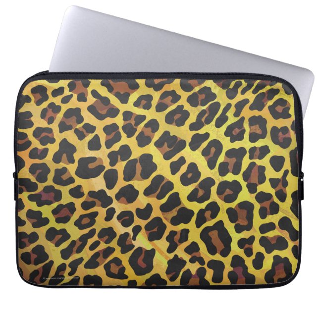 Leopard Brown and Yellow Print Laptop Sleeve (Front)