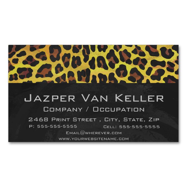 Leopard Brown and Yellow Print Magnetic Business Card (Front)