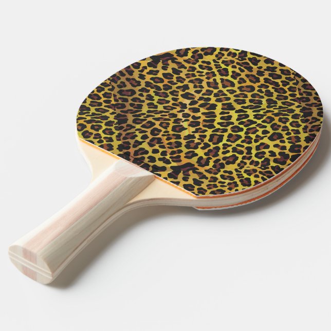 Leopard Brown and Yellow Print Ping-Pong Paddle (Front Angle)