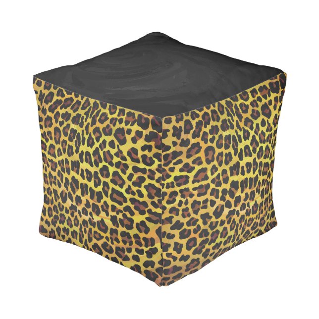 Leopard Brown and Yellow Print Pouf (Angled Back)