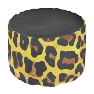 Leopard Brown and Yellow Print Pouf