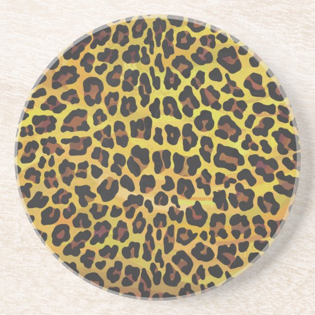 Leopard Brown and Yellow Print Sandstone Coaster (Front)