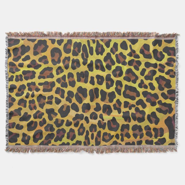 Leopard Brown and Yellow Print Throw Blanket (Front)