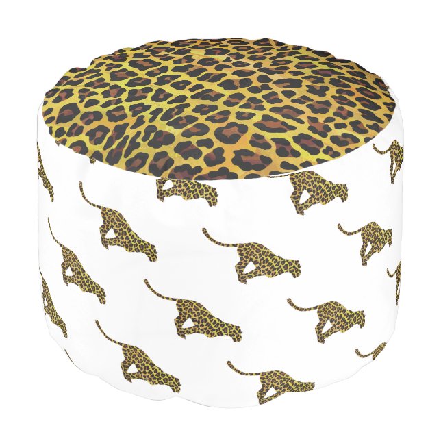 Leopard Brown and Yellow Silhouette Pouf (Angled Front)