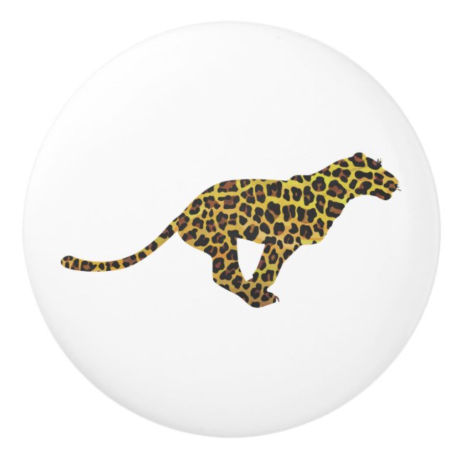 Leopard Brown and Yellow Siloette Ceramic Knob (Front)