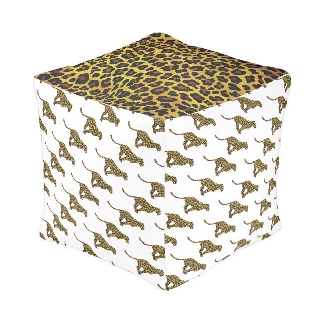 Leopard Brown and Yellow Siloette Pouf (Angled Back)