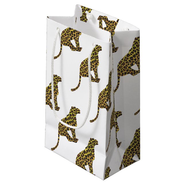 Leopard Brown and Yellow Siloette Small Gift Bag (Front Angled)