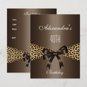 Leopard Brown Animal 40th Birthday Invitation