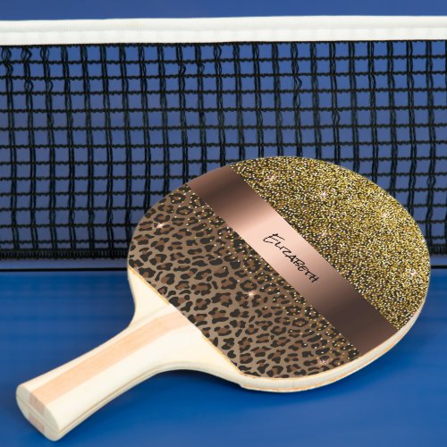 Leopard brown black elegant name ping pong paddle