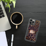 Leopard brown black golden bronze monogram OtterBox commuter iPhone 12 case<br><div class="desc">Elegant,  glamorous and feminine with brown,  golden and black leopard pattern,  decorated with golden confetti. Template for your name. A faux bronze  colored band. Add your name and monogram letter,  black and white text.</div>