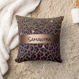 Leopard brown black pattern name throw pillow