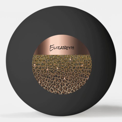 Leopard brown black rose gold name ping pong ball