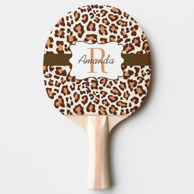 Leopard Brown Tan Cream Ping Pong Paddle (Front)