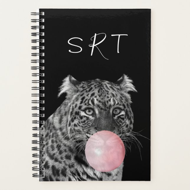 Leopard Bubble Gum Cat Animal Monogram Planner (Front)