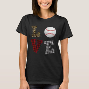 Leopard Buffalo Plaid Baseball Player Valentine s  T-Shirt