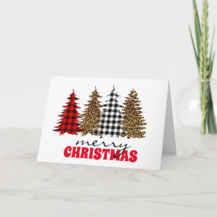 Leopard Buffalo Plaid Christmas Tree Silver Card