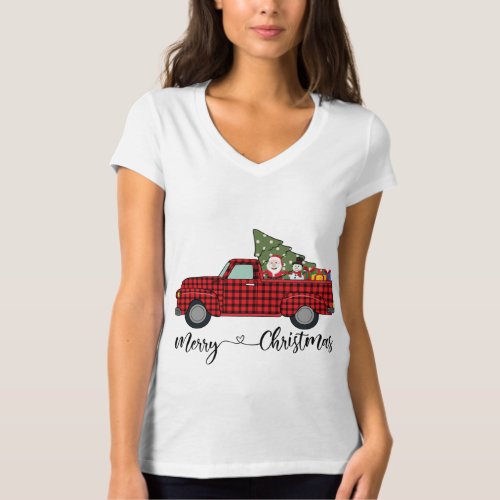 Leopard Buffalo Plaid Christmas Tree Vintage Wagon T_Shirt