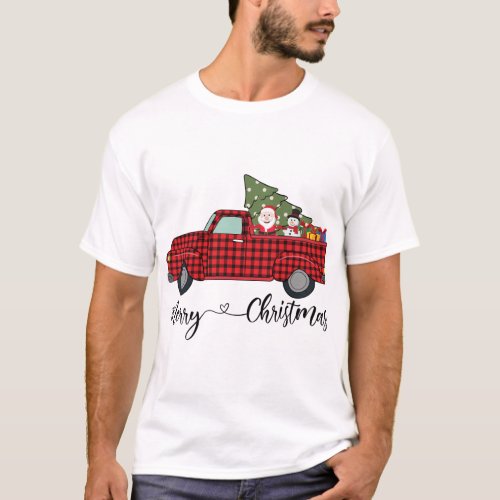 Leopard Buffalo Plaid Christmas Tree Vintage Wagon T_Shirt