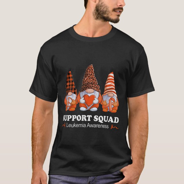 Leopard Buffalo Plaid Gnome Support Squad Leukemia T-Shirt (Front)