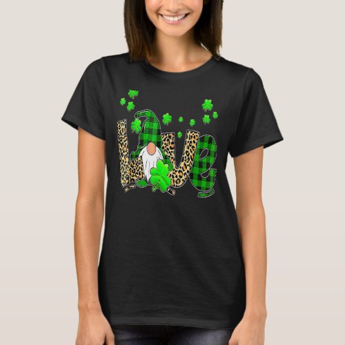 Leopard Buffalo Plaid Love St Patricks Day Gnomes  T_Shirt