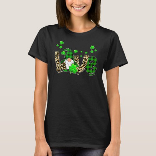 Leopard Buffalo Plaid Love St Patricks Day Gnomes  T_Shirt