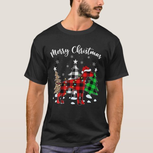 Leopard Buffalo Plaid Matching Weimaraner Christma T_Shirt