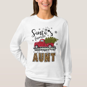 Leopard Buffalo Plaid Santa's Favorite Aunt Christ T-Shirt