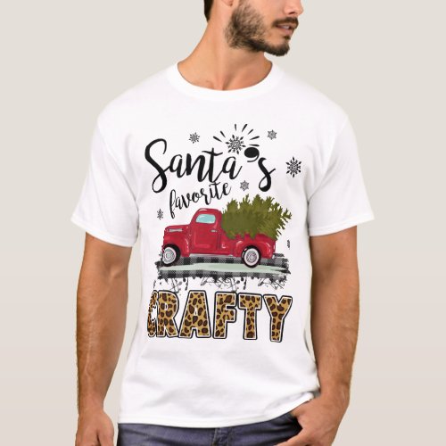 Leopard Buffalo Plaid Santas Favorite Crafty Chri T_Shirt