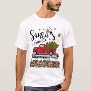 Leopard Buffalo Plaid Santa's Favorite Dispatcher T-Shirt