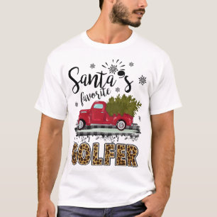 Leopard Buffalo Plaid Santa's Favorite Golfer Chri T-Shirt