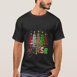 Leopard Buffalo Plaid Xmas Tree ER Nursing Nurse C T-Shirt