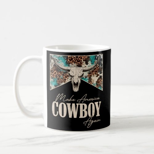 Leopard Bull Skull Western Makes America A Cowboy  Coffee Mug