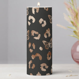 Leopard Butterfly Black Pattern Pillar Candle