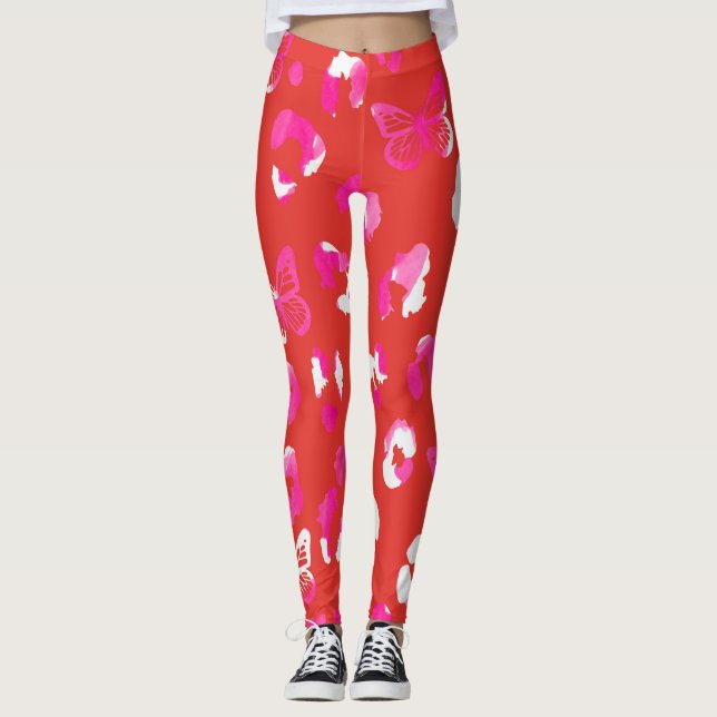 Leopard butterfly orange pink leggings (Front)