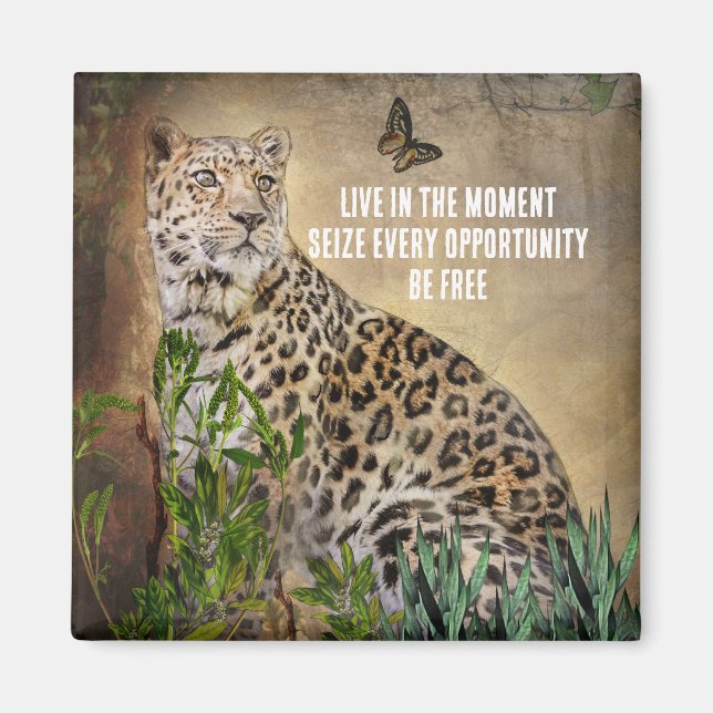 Leopard Butterfly Photo LIve in The Moment Quote Magnet (Front)