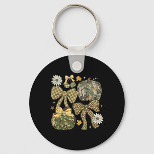 Leopard Camo Coquette Bow Pumpkin Thanksgiving Rus Keychain