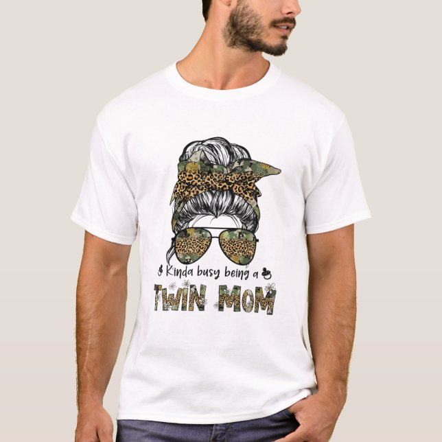 Leopard Camo Kinda Busy Being A Twin Mom Life Moth T-Shirt (Front)