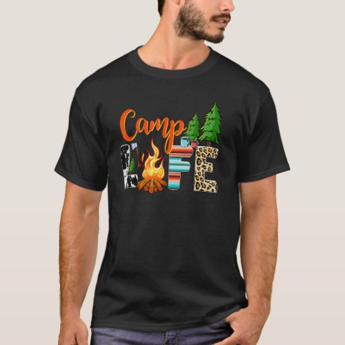 Leopard Camplife Adventurous Camping Campfire Camp T_Shirt