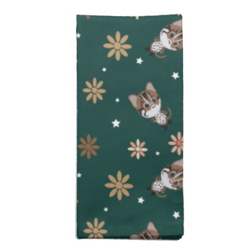 Leopard cat and flowers patterns napkin