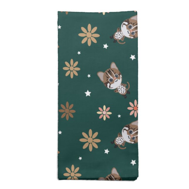 Leopard cat and flowers patterns napkin (Folded)