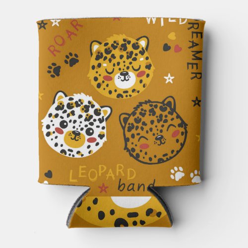 Leopard Cat Cute Tee Drawing Can Cooler