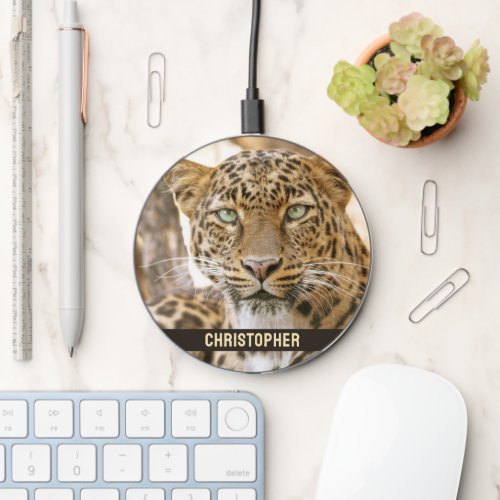 Leopard Cat Photo Personalized Wireless Charger