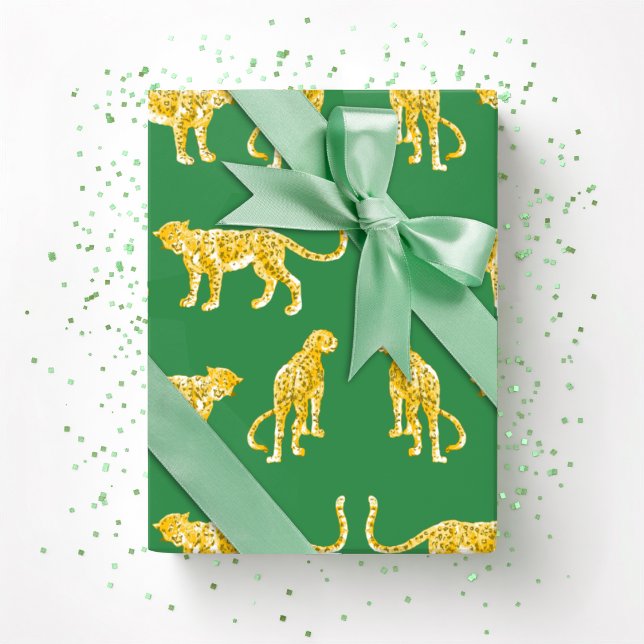 Leopard Catwalk in Green and Yellow Wrapping Paper (Creator Uploaded)