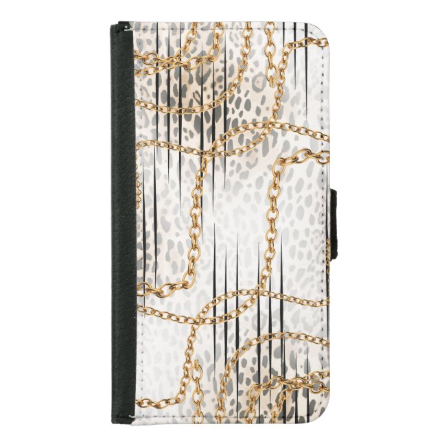 Leopard Chain Stylish Pattern Design Samsung Galaxy Wallet Case (Front)