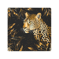 Leopard Cheetah Animal Black Gold Metal Wall Art