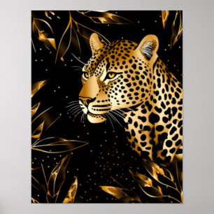 Leopard Cheetah Animal Black Gold Poster