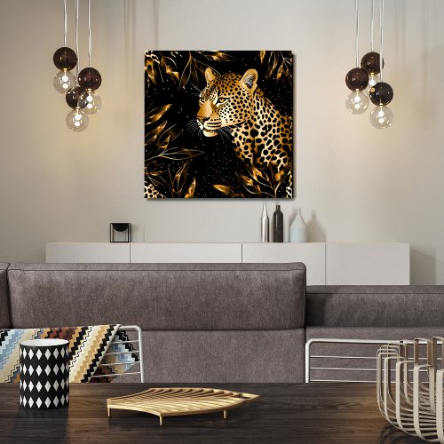Leopard Cheetah Animal Black Gold Wood Wall Art